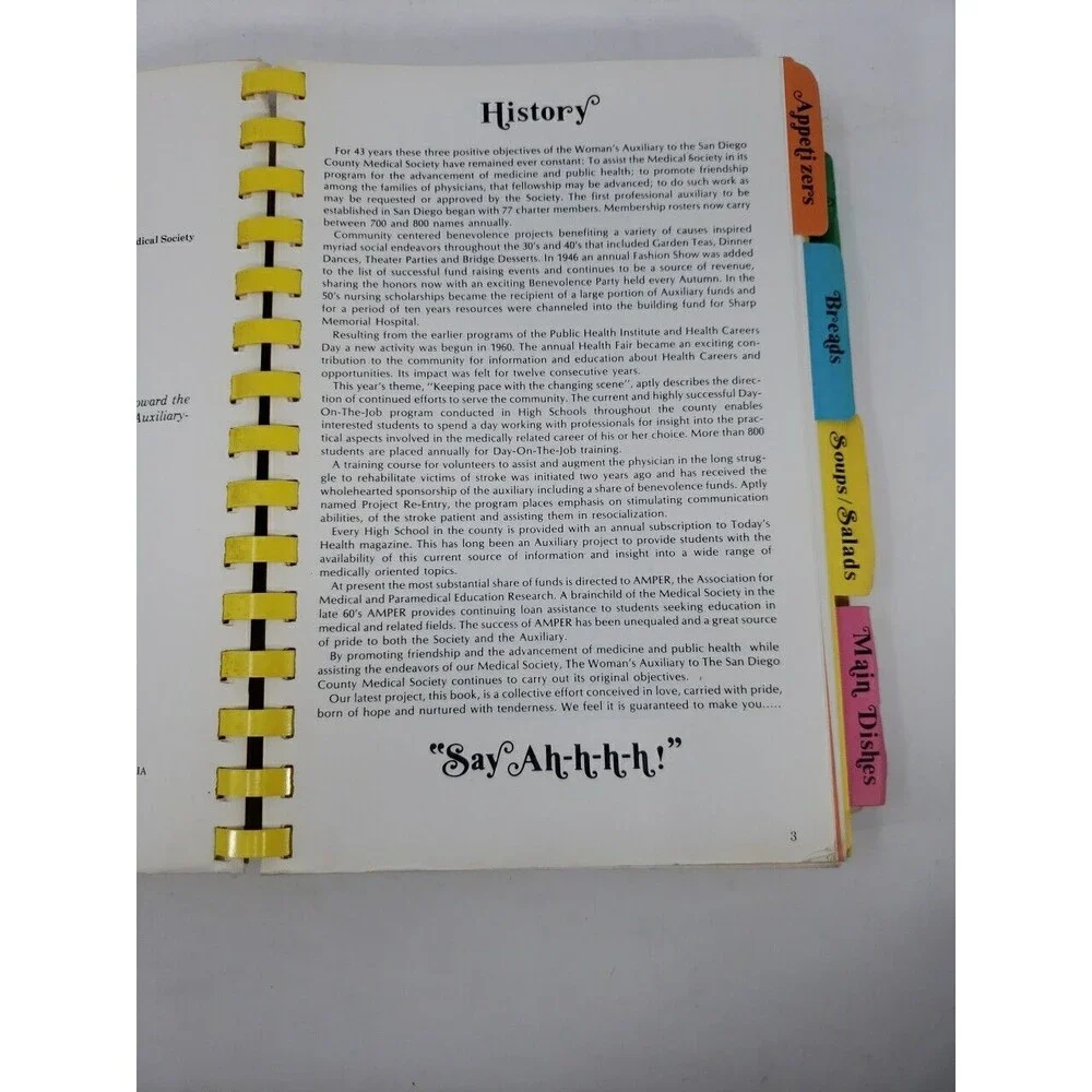 Women's Auxiliary San Diego Medical Society Say Ah-h-h-h Cookbook Vintage 1973